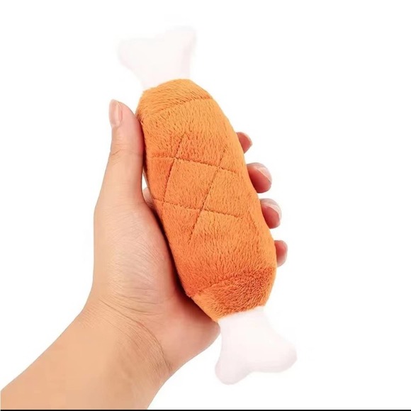 2 Pet Chew Toy Bone Chicken Leg Shaped Toy, Plush Dog Squeaky Toy - Picture 4 of 6